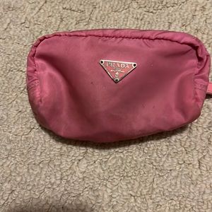 Pink nylon Prada cosmetic pouch